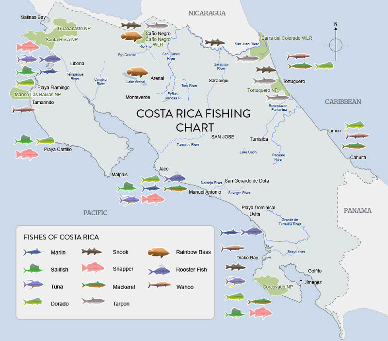 Fishing map of Costa Rica