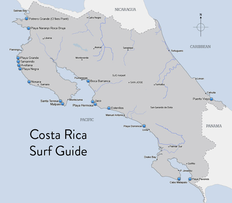 Surf map of Costa Rica